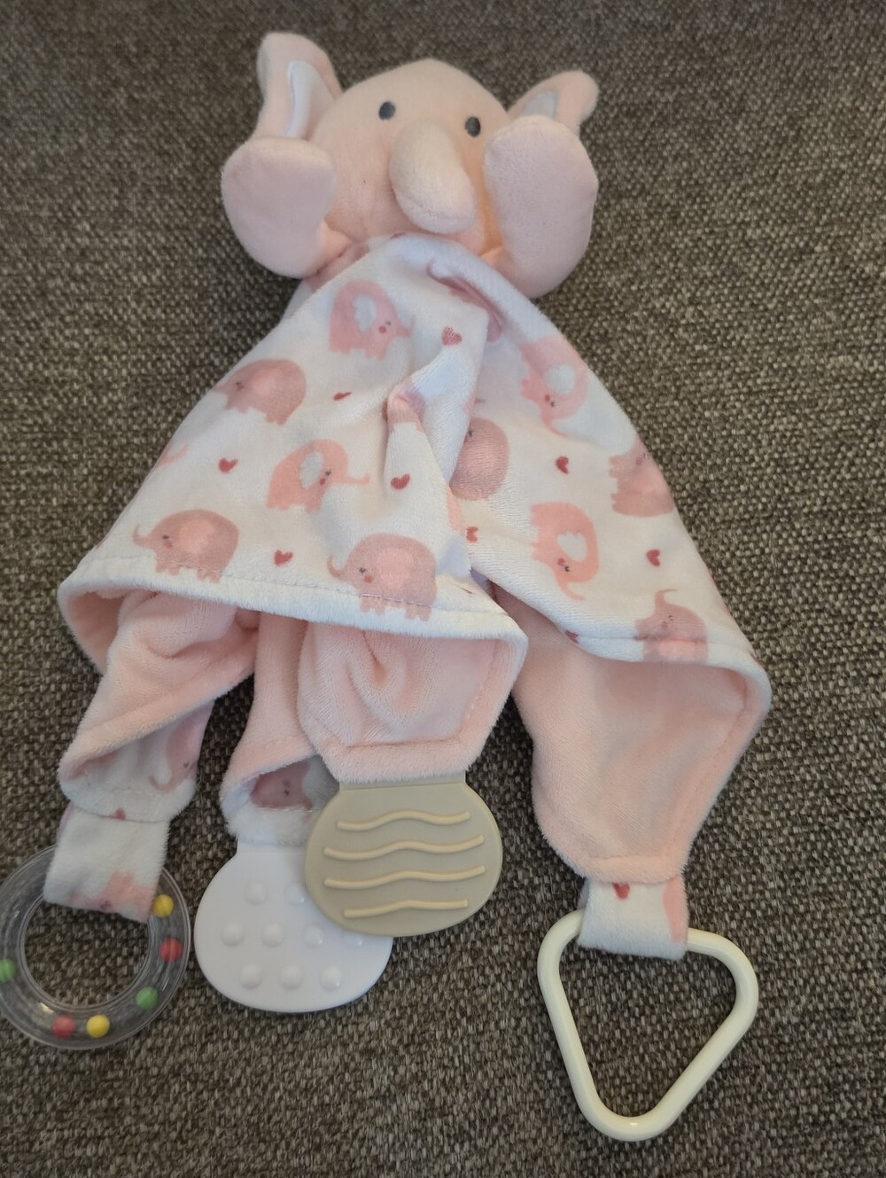 Modern Baby Elephant Pink Blanket Lovey Baby Security Lovey Blanket Teether